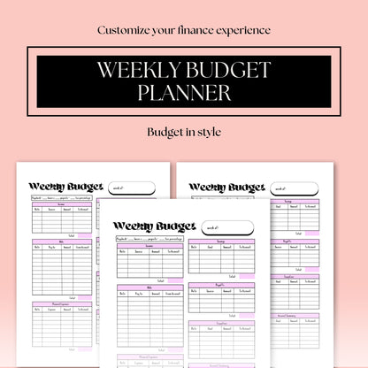 Weekly Budget Planner Worksheet - Digital Download